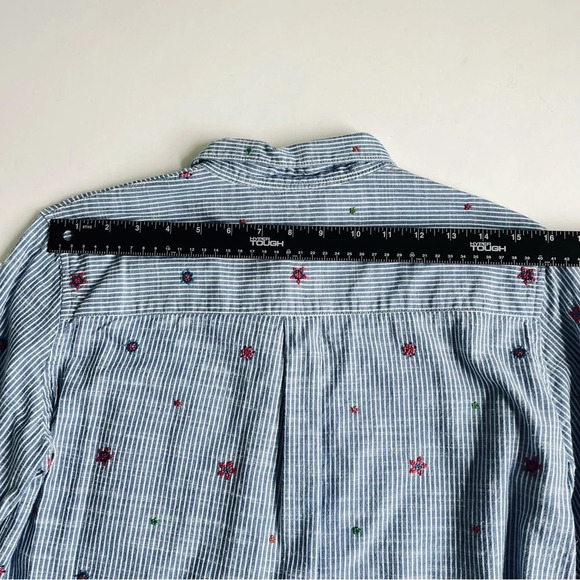 GAP Women’s Shirt Small Blue Red Floral  Embroidered Striped Boyfriend Popover - Picture 10 of 10